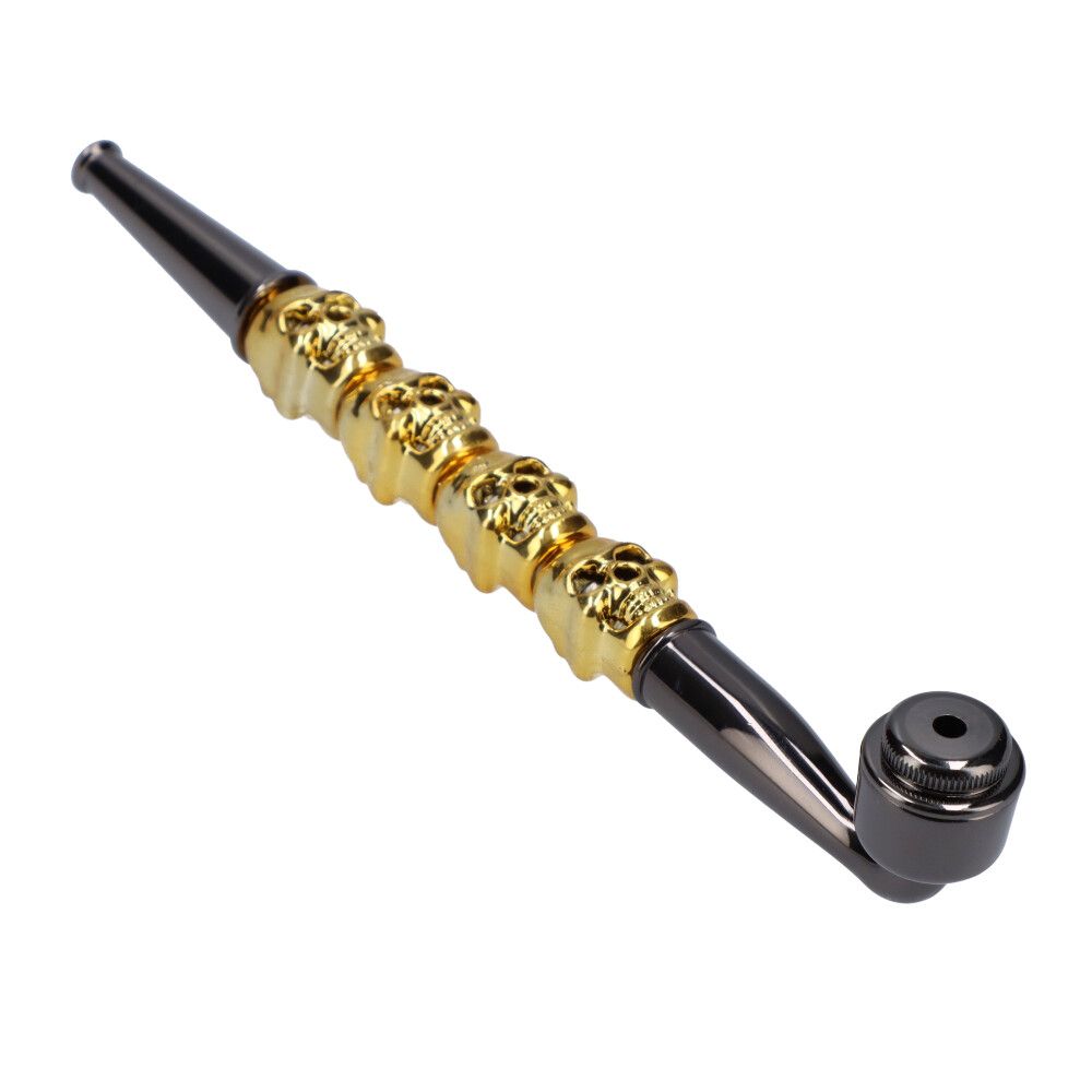 Metal Hand Pipe with Skull Stem, 6.5 Inch