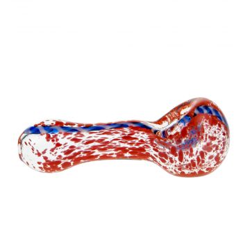 G-Spot Glass Spoon Pipe Red  Frit with Blue Stripe - Side view 1