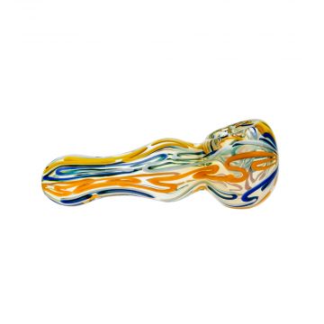 G-Spot Glass Spoon Pipe - Fumed with Blue and Yellow Zig-Zag Stripes - Side view 1