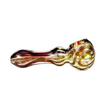 G-Spot Glass Spoon Pipe - Fumed with Red and Orange Zig-Zag Stripes - Side view 1