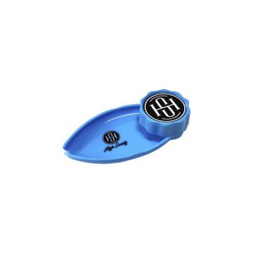 High Society Mini Rolling Tray Grinder Combo | Blue | side view 1