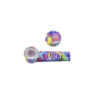 Silicone Smoking Pipe with Glass Bowl & Cap Lid, Color Skulls