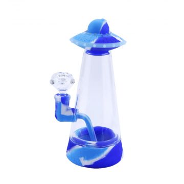 Cloud 8 Flying Saucer Silicone & Glass Water Pipe | White Blue