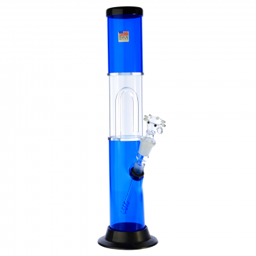 Acrylic Bong with Arched Perc Glass Downstem and Herb Bowl | Blue - Side View 1