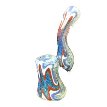 G-Spot Glass Stand-Up Sherlock Bubbler Pipe - Fumed with Dichro and Color Ribbon