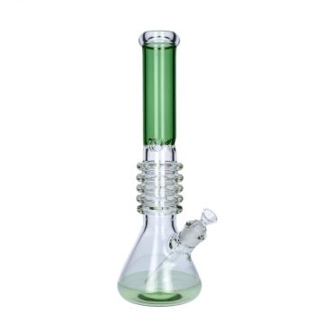 Glass Beaker Base Ice Bong with Marias | Green - Side View 1