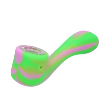 Silicone Sherlock Hand Pipe with Insert Bowl | Green/ Purple - Side View 1