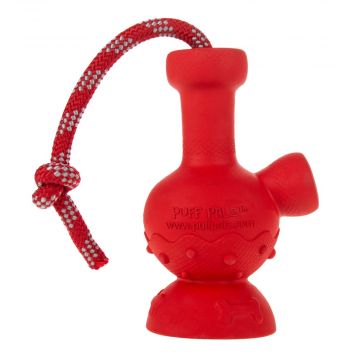 Puff Palz Tug & Toke Rubber Dog Toy | Red | side view 1