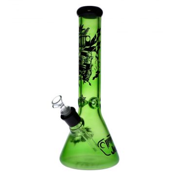 Colored Glass Beaker Base Ice Bong | Red | Side view 4