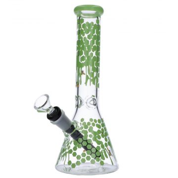 Glasscity Honeycomb Beaker Base Ice Bong | 10 inches | Milky Green | Side View 4
