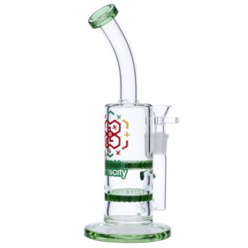 Glasscity Honeycomb Bubbler with Double Disc Perc | Green | Side View 4