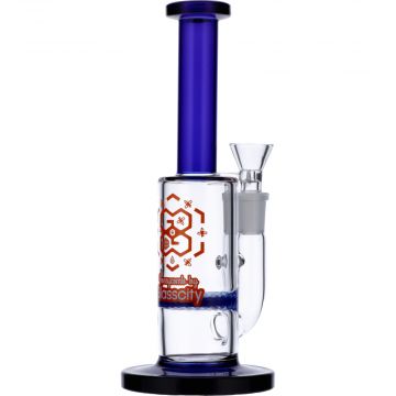 Straight Tube Colored Glass Bong | Blue | Side view 3