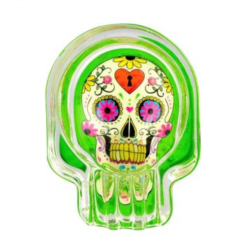 Glow Sugar Skull Glass Ashtray - green