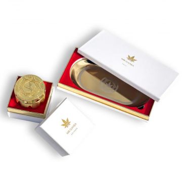 Mr. Ganja Luxury Gold Grinder and Rolling Tray Gift Set | Top View 1