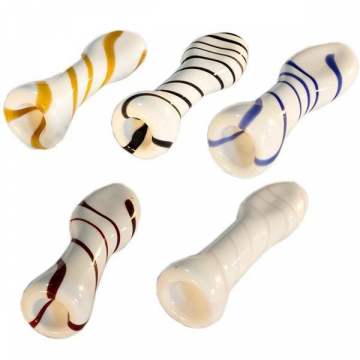 White Glass One Hitter Pipe with Stripes - Available in Selection of Colored Stripes