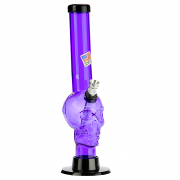 Acrylic Straight Skull Base Bong with Carb Hole | Purple - Side view 1