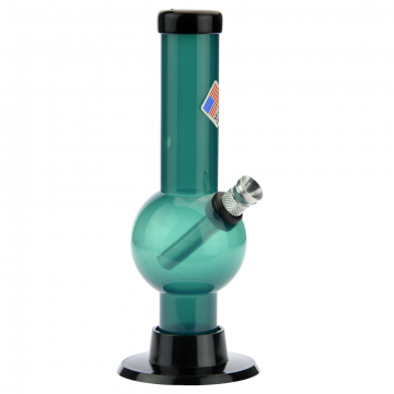 Acrylic Straight Bubble Base Mini Bong with Carb Hole | Teal - Side View 1