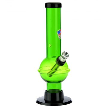 Acrylic Straight Bubble Base Mini Bong with Raised Grip | Green - Side View 1