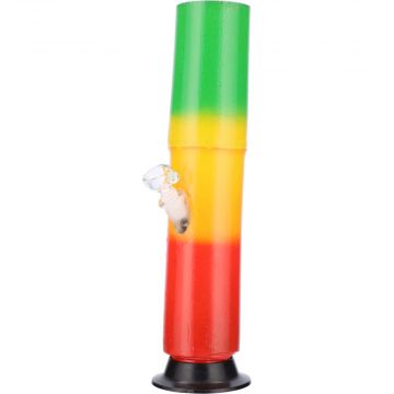 Bamboo Plain Bong with Glass Bowl Downstem | 13 Inch | Rasta Colors | Side view 1