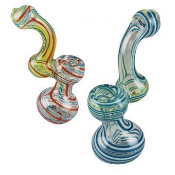 Glass Mini Bubbler Pipe with Colored Swirls