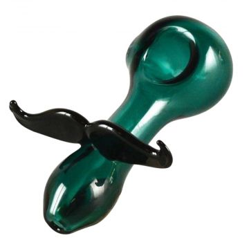 Mustache Glass Spoon Pipe | Teal