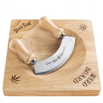 Black Leaf Wooden Tray with Curved Knife - Top View