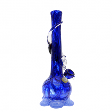 Noble Glass 14 Inch Tall Blue Glass Bong with Clear Wrap & Blue Foot