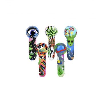 420 Painted Glow In The Dark Glass Hand Pipe - 6ct Bundle