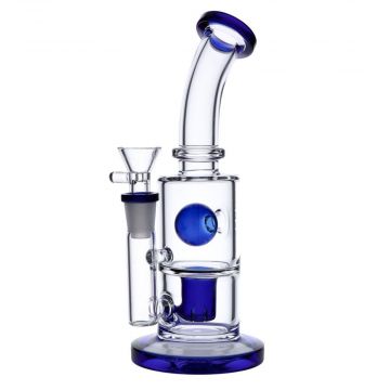 Glass Ball Bubbler with Slitted Perc | 8 Inches | Blue | Side view 1