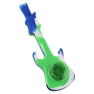 Silicone Guitar Hand Pipe with Borosilicate Glass Bowl | Green