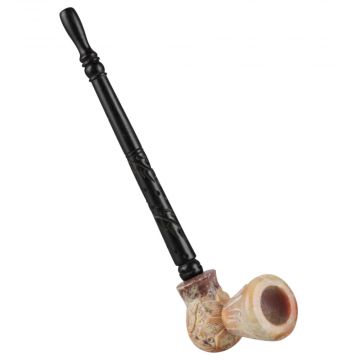 Stone Carved Pipe with Wood Stem