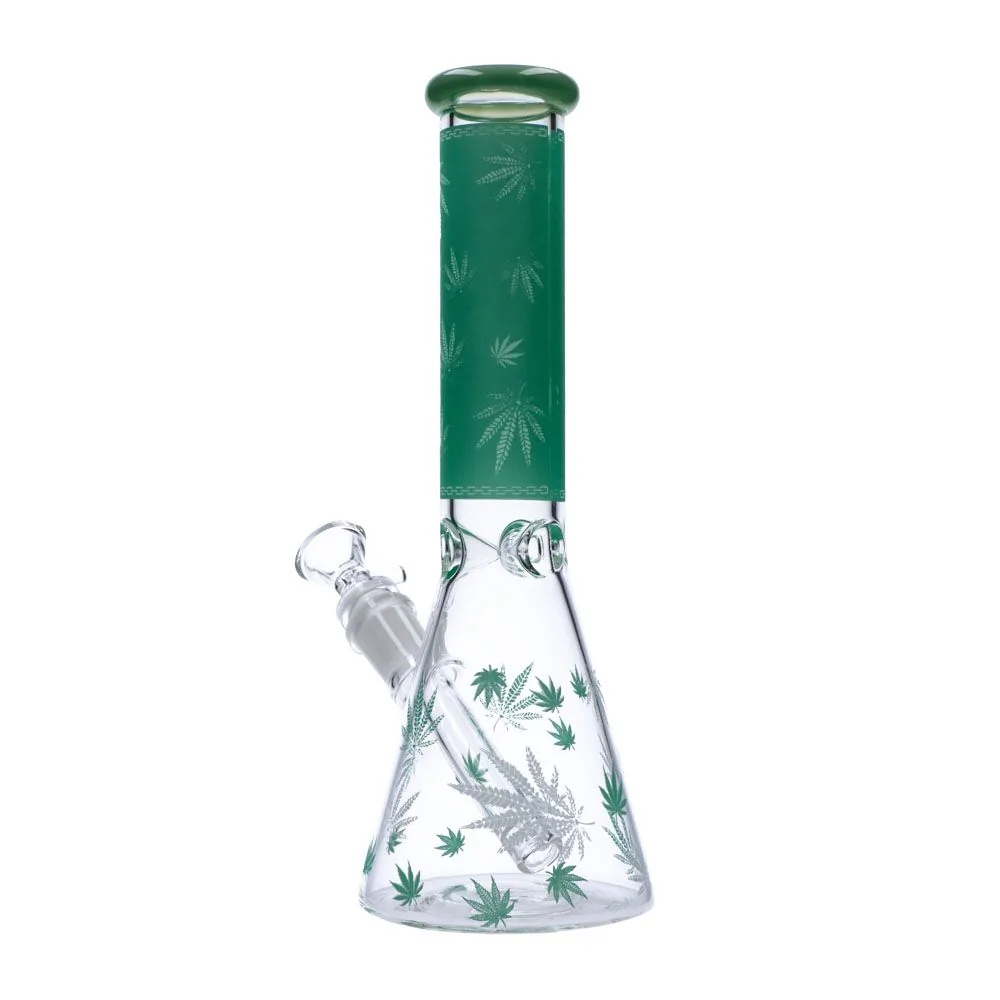 10" Glow in the Dark Beaker Bong with Tree Pattern Thick Glass With Ice Catcher 