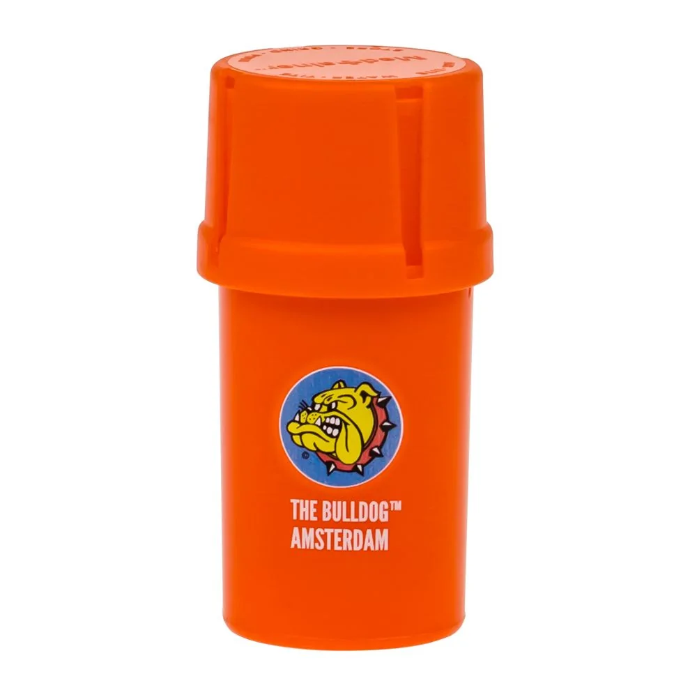 Plastic Pop Tops That Are Airtight And Come with Container And Grinder Blue The Bulldog Grinder with Medtainer Storage 