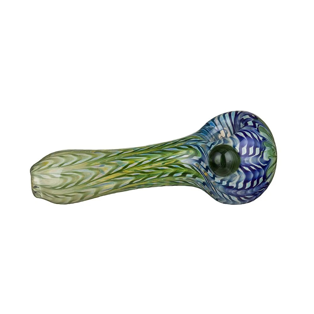 4.5" Triple Side Marble Green Glass Spoon Tobacco Smoking Pipe &Glass Screens 