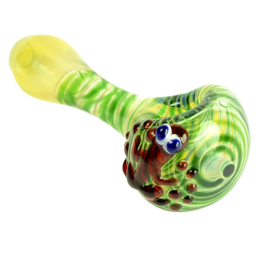 4 Inch Frog Glow In The Dark Glass Spoon Hand Pipe w/ Carb Hole